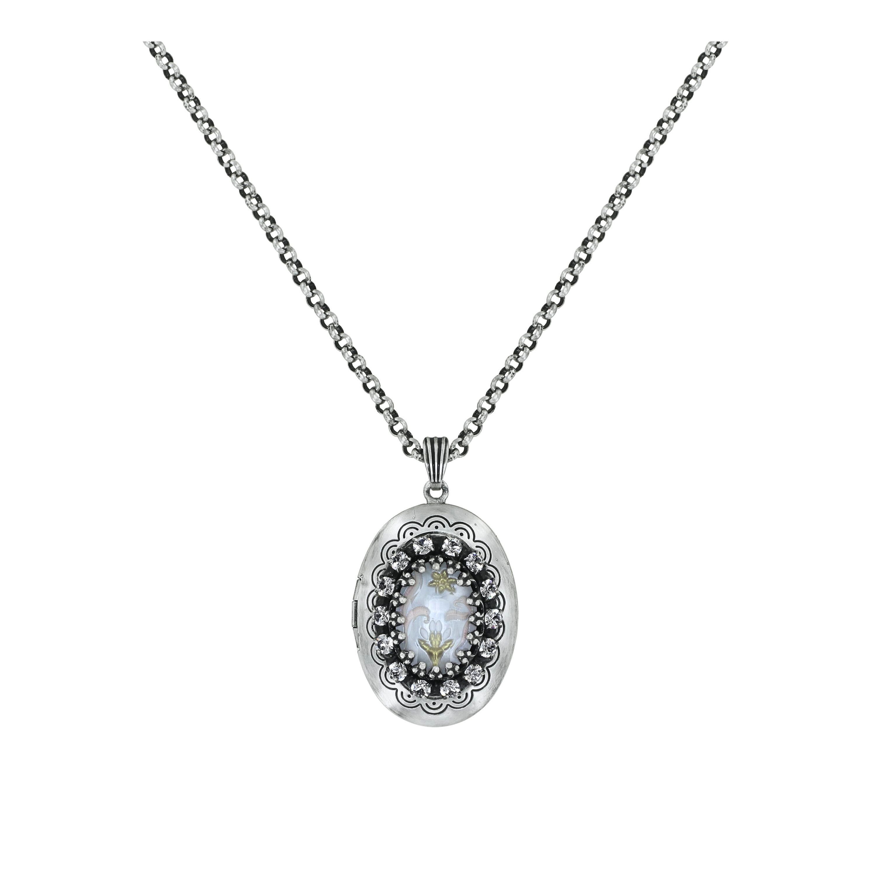 image pour Collier pendant (long) Chinoiserie Blanc  