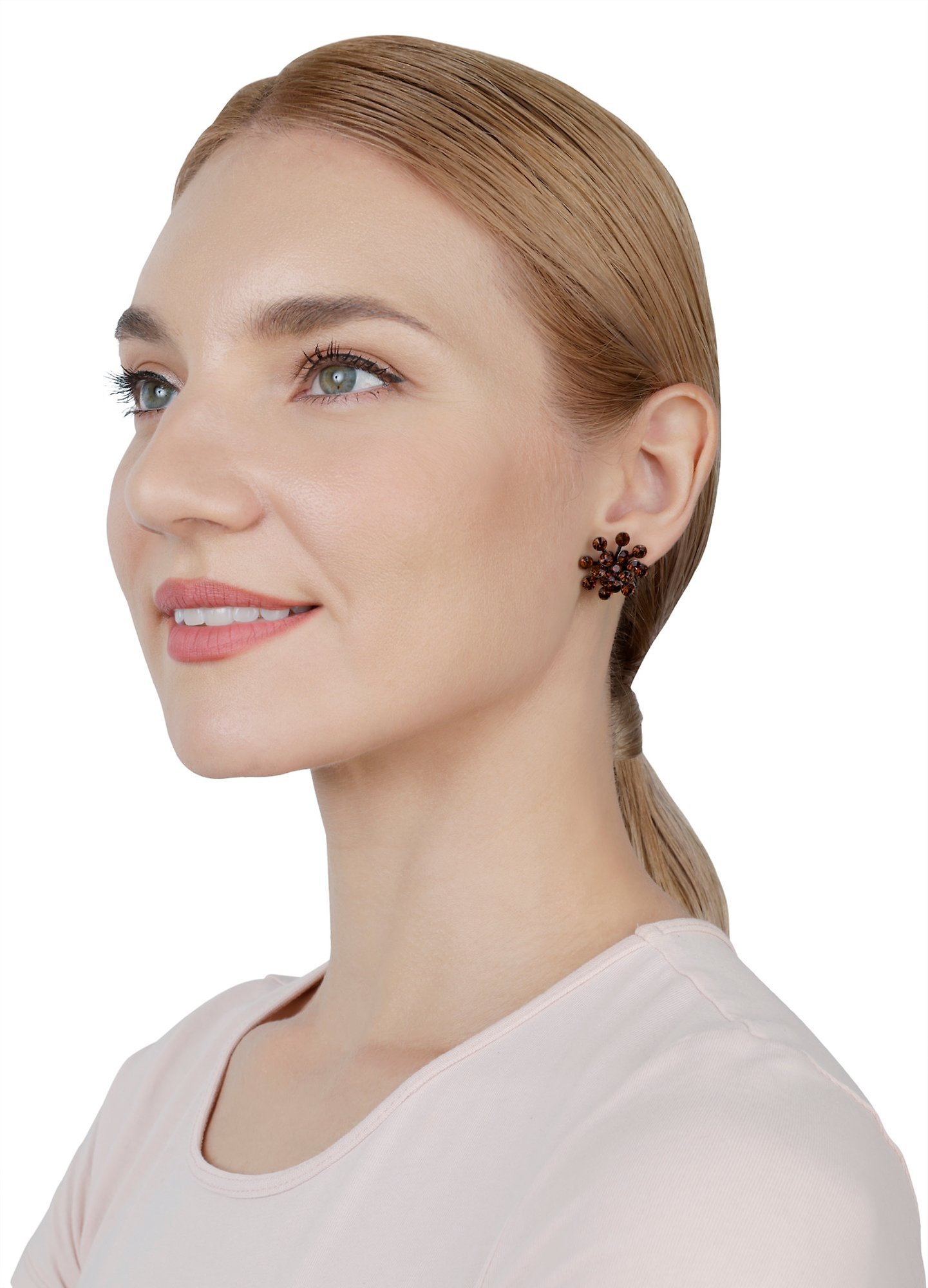image for Earring Stud Magic Fireball Brown smoked topaz Classic Size (21mm Ø)