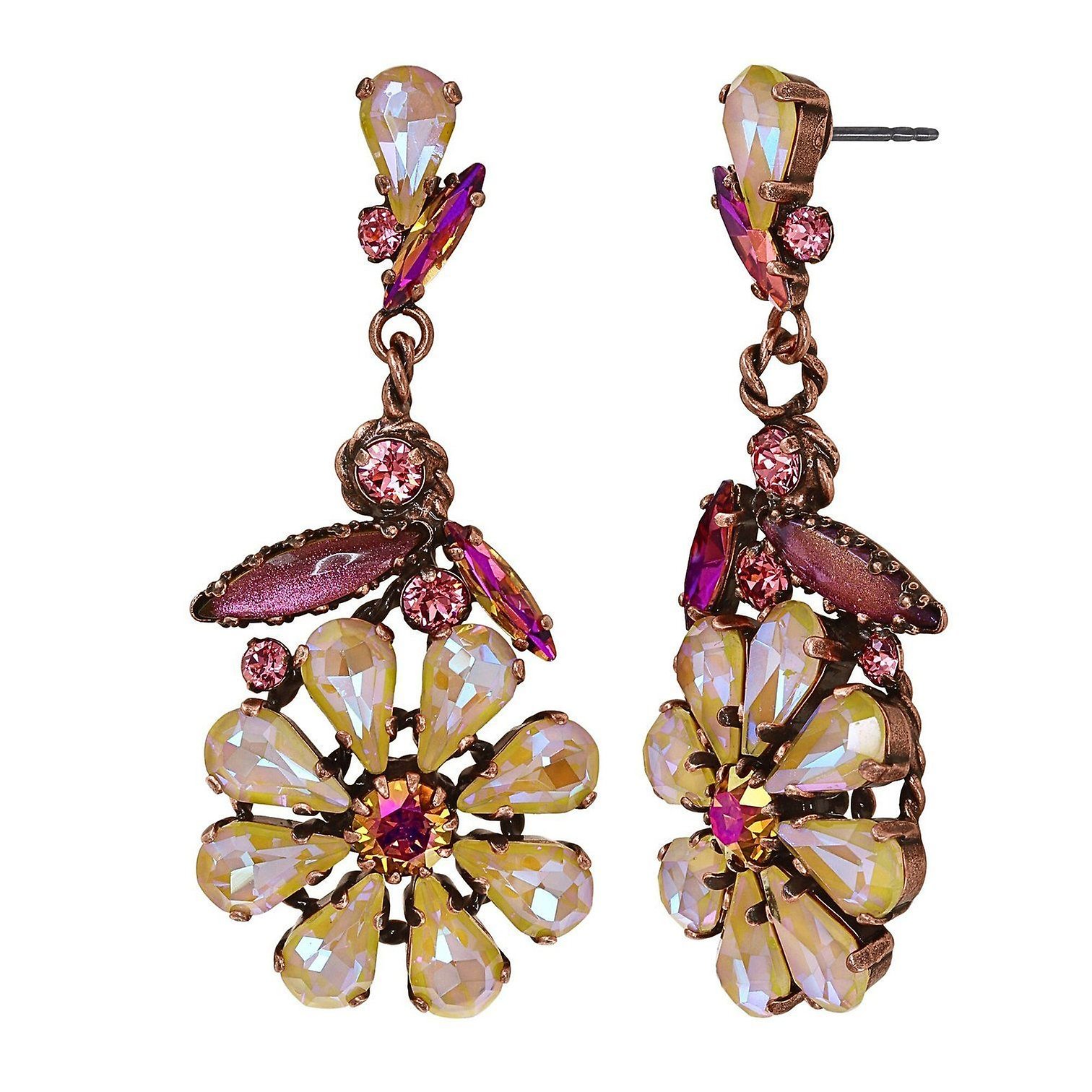 image for Earring Stud Dangling Twisted Blossom pink/yellow  