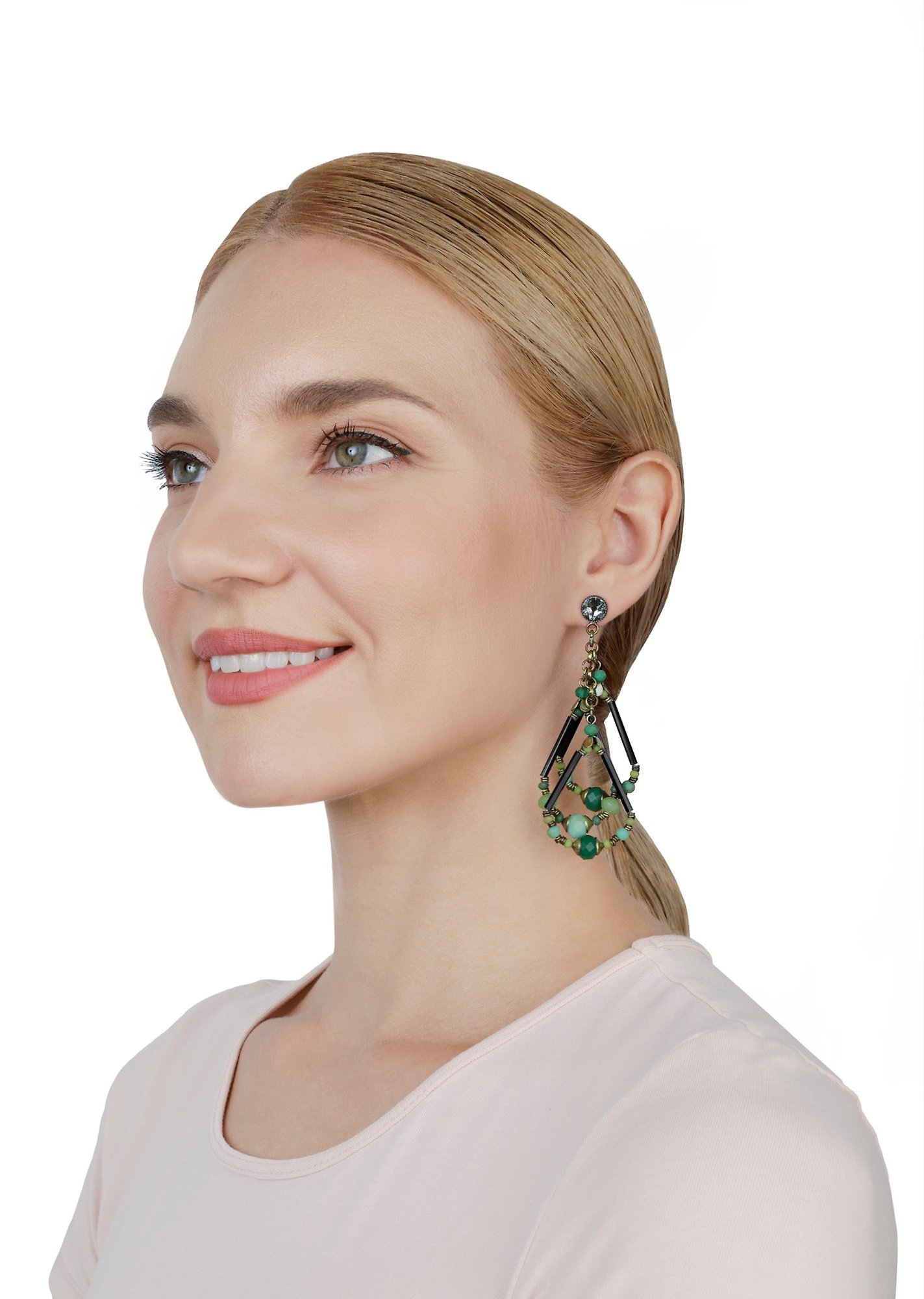 image for Earring stud dangling Beat of the Beads Green  