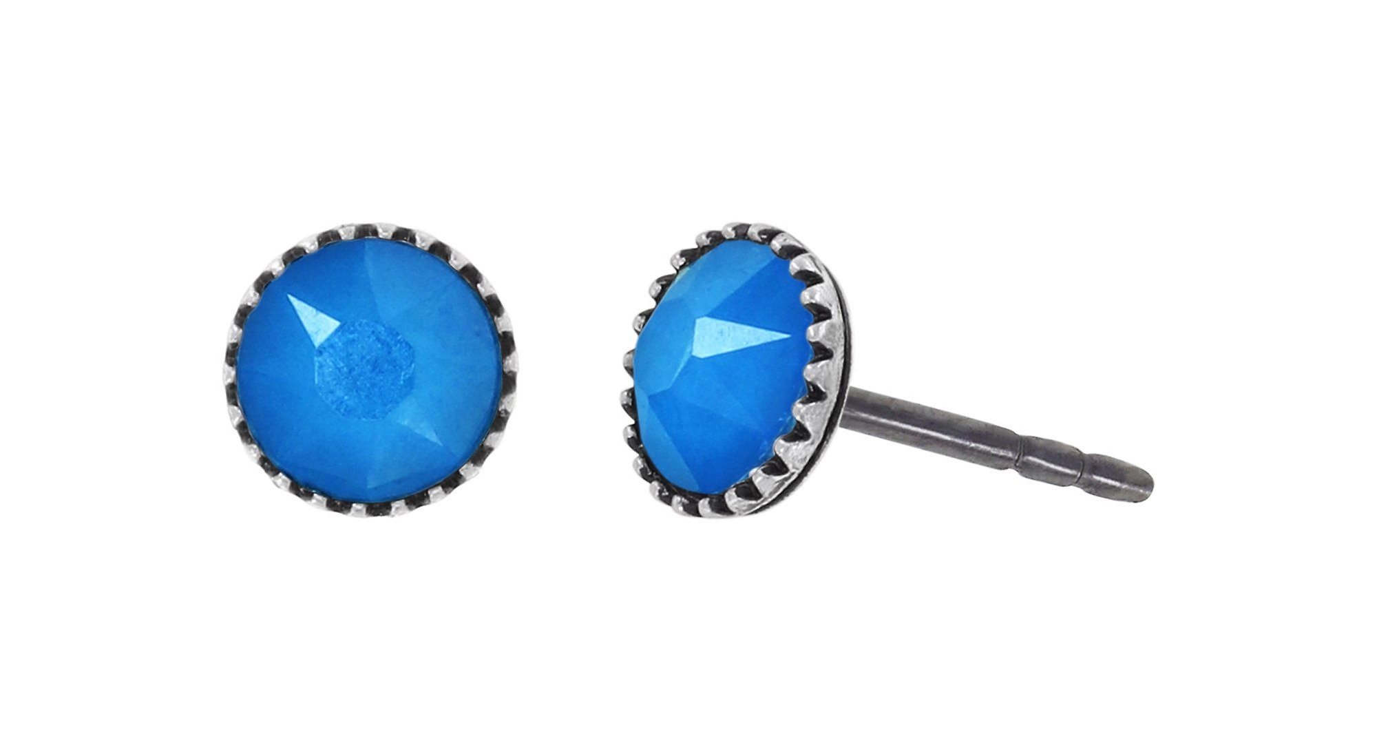 image for Earring Stud-Flat Black Jack Blue crystal electric blue SS 20