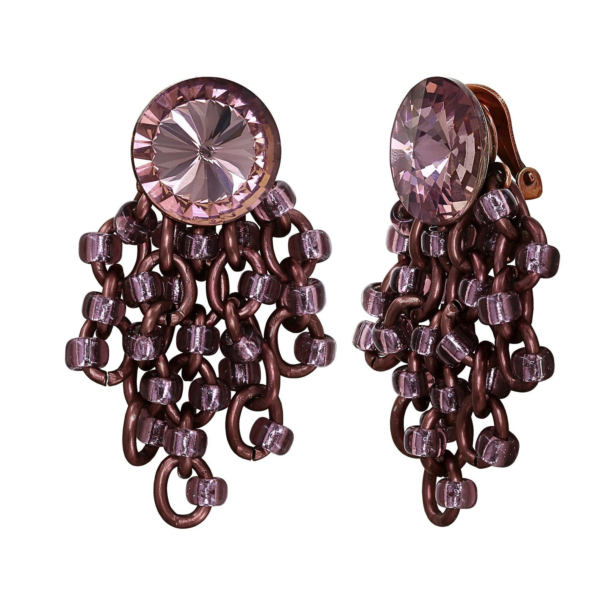 image pour Boucle d'oreille Clip pendante Beach Club Marron / Rose  