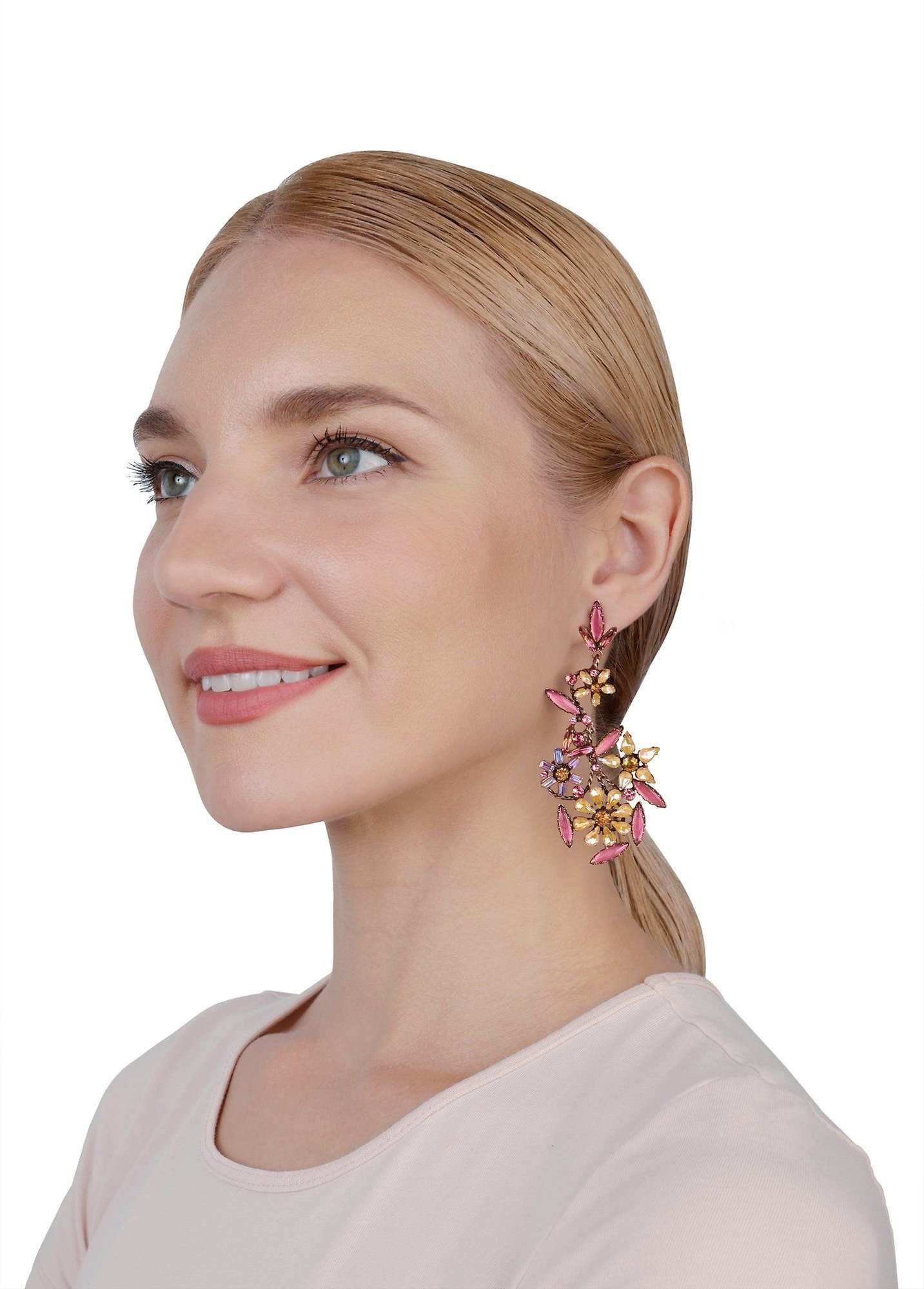 image pour Clou d'oreille pendant Twisted Blossom pink/yellow  