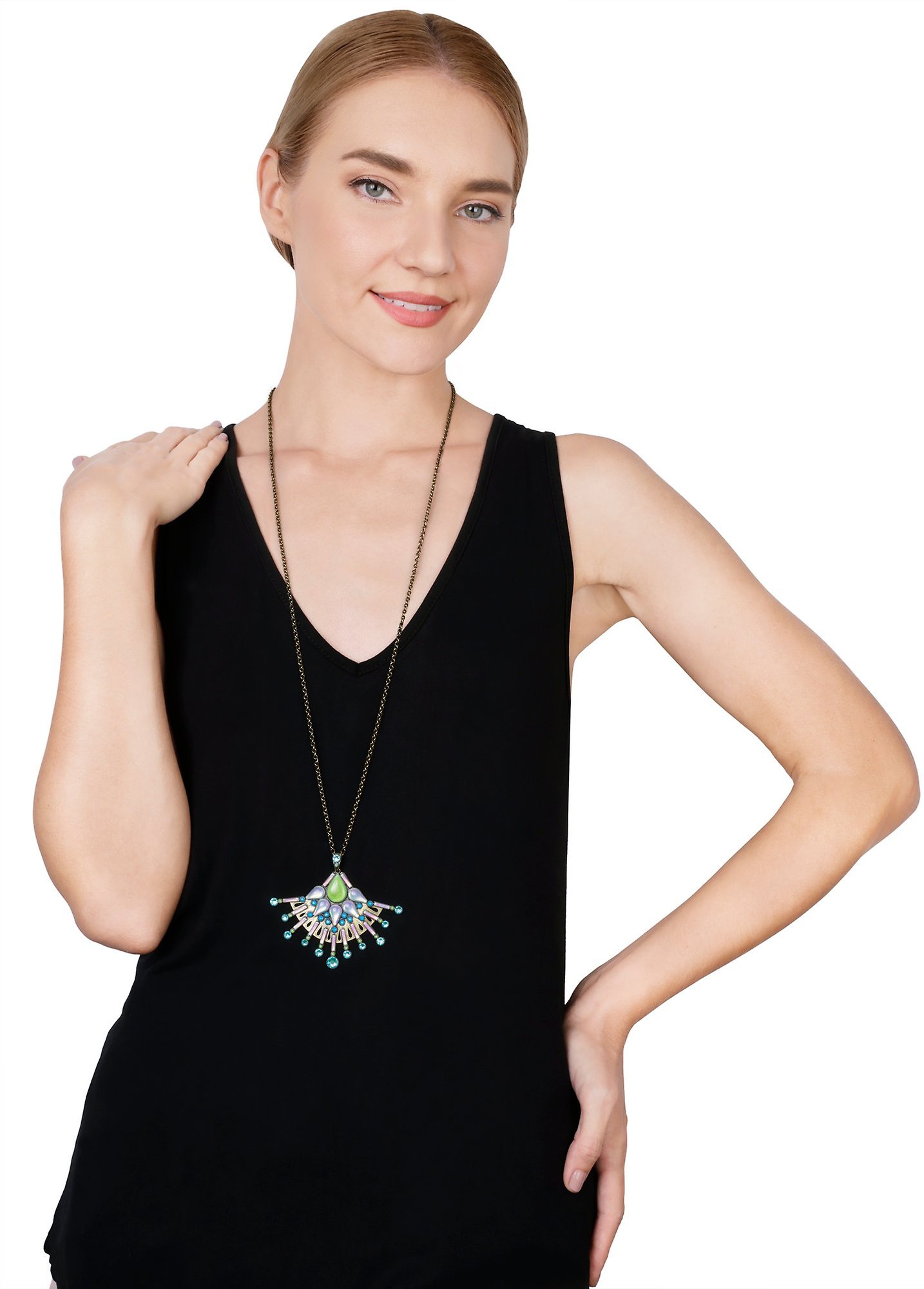 image pour Collier pendant (long) Geisha Montre-Moi La Lune Bleue blue/green 