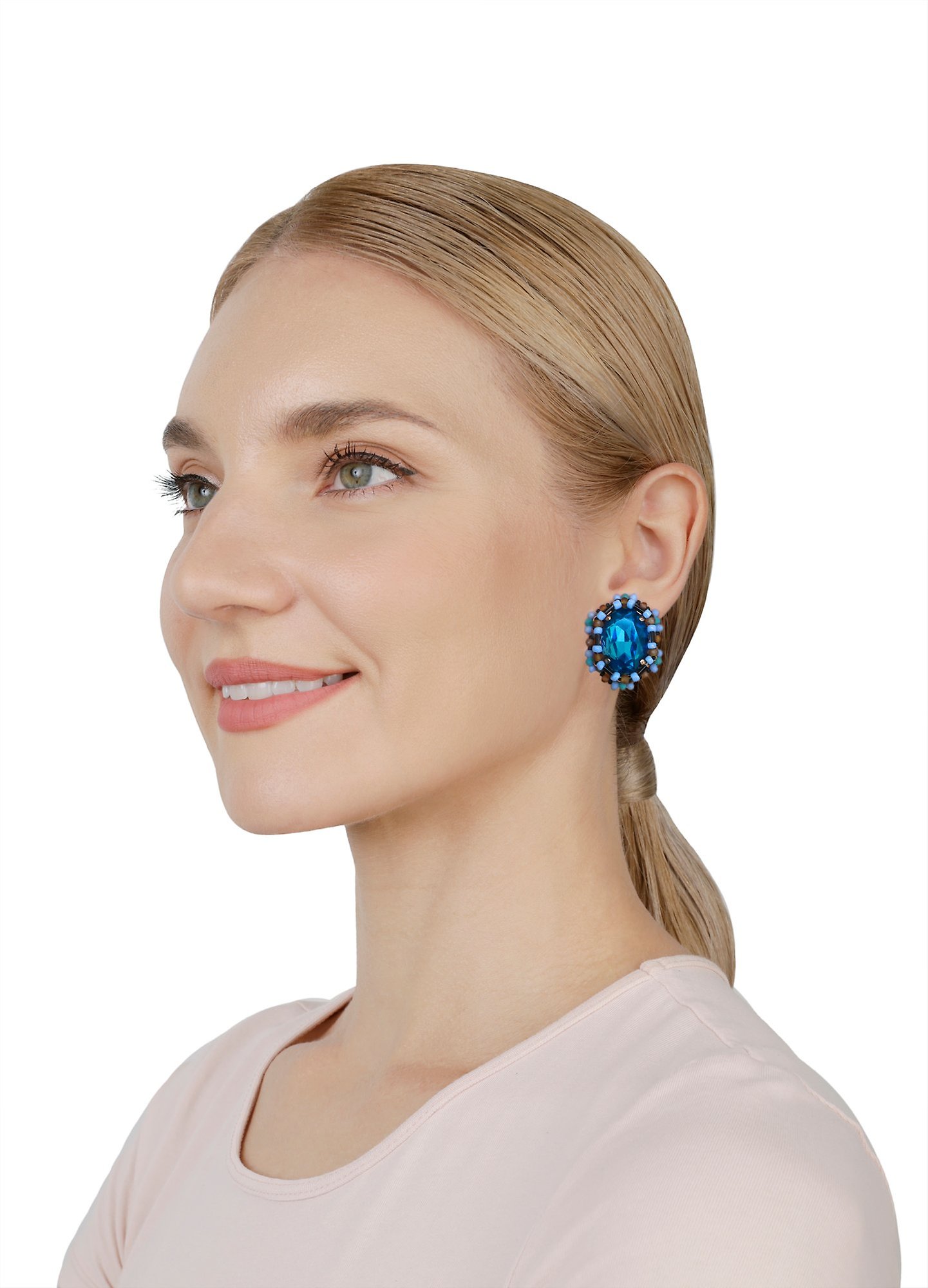 image for Earring Clip Beat of the Beads Blue / Brown  