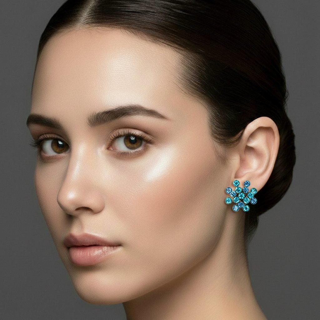 image pour Clou d'oreille Magic Fireball Bleu / Vert blue zircon Classic Size (21mm Ø)