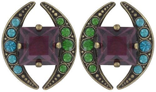 image for Earring Stud Art Deco Oriental Peacock  small